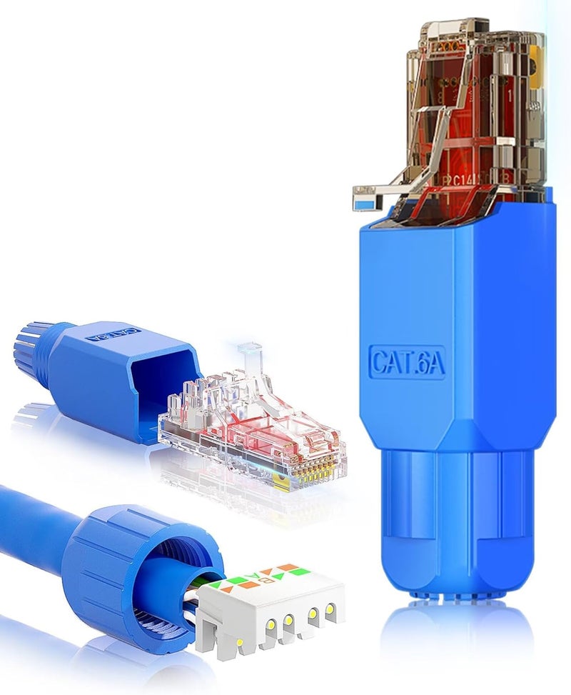 كاست ويف موصل RJ45، مجموعة من 12 قطعة، قابس توصيل ميداني خالٍ من الأدوات من الفئة CAT6A لكابل إيثرنت UTP من الفئة CAT6A لأسلاك الشبكة من 23 إلى 26 AWG - Image 1