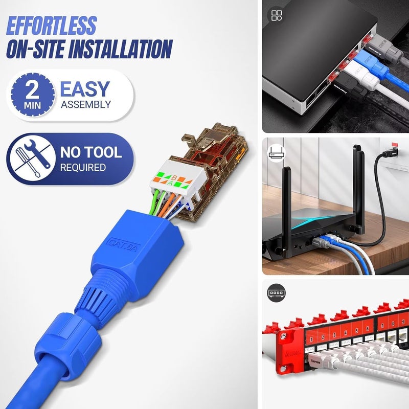 كاست ويف موصل RJ45، مجموعة من 12 قطعة، قابس توصيل ميداني خالٍ من الأدوات من الفئة CAT6A لكابل إيثرنت UTP من الفئة CAT6A لأسلاك الشبكة من 23 إلى 26 AWG - Image 3