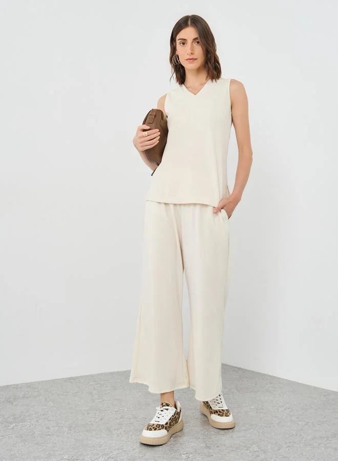 Take Two Take Two Women Cream Sleeveless Top and Pants Co-Ords