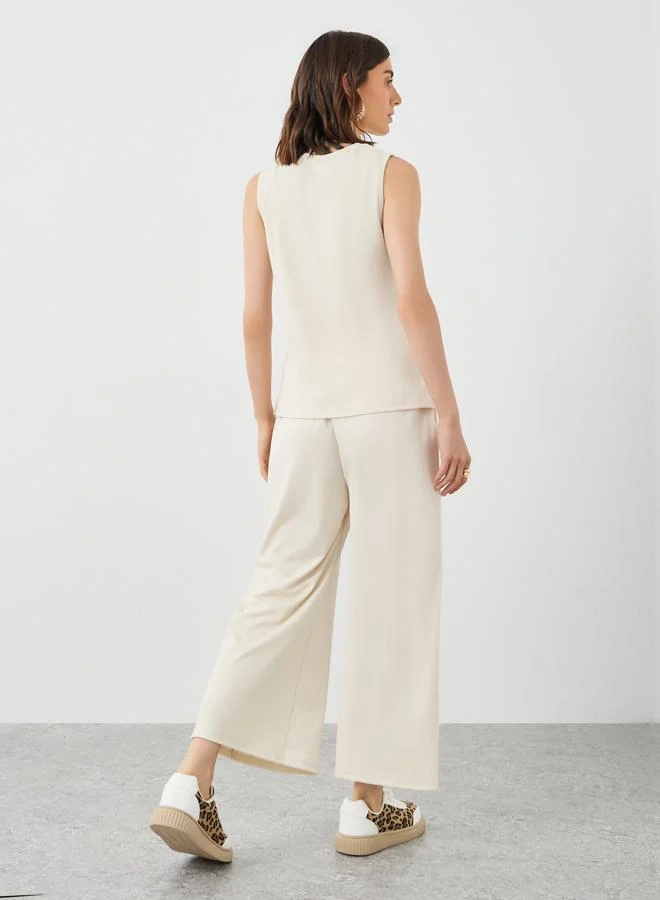 Take Two Take Two Women Cream Sleeveless Top and Pants Co-Ords