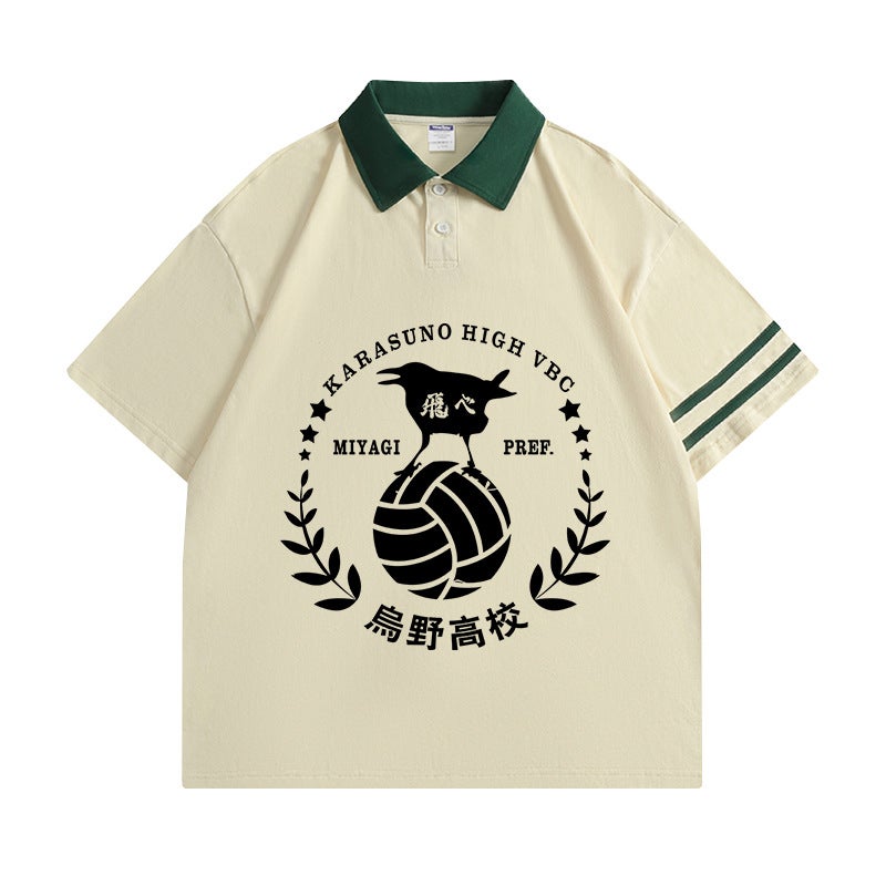 Volleyball Junior Animation Short-sleeved T-shirt Men's and Women's Uno College Volleyball Department Xigu Evening Retro Polo Shirt Summer New - Image 1