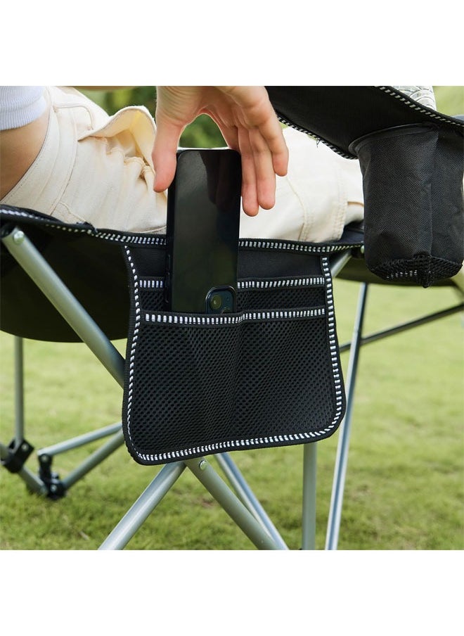 Hihonor - Reclining Camping Chair with Removable Footrest, Portable Adjustable Folding Camping Lounge Chair with Headrest Cup Holder Storage Bag for Fishing, Camp, Picnics, Beach, Lawn, Black - Image 1