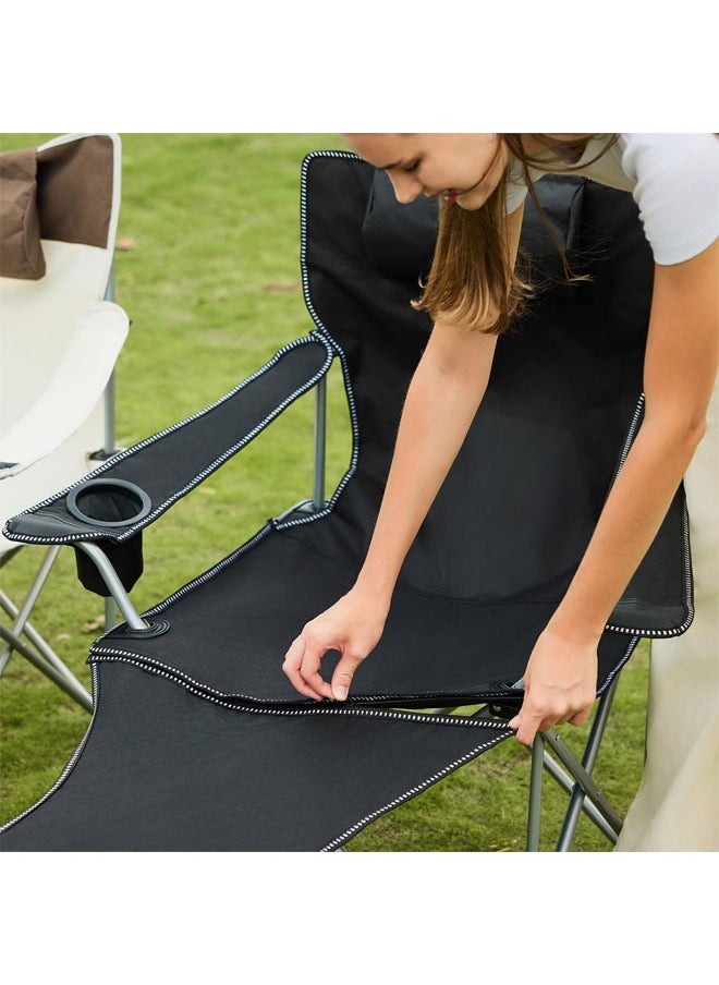 Hihonor - Reclining Camping Chair with Removable Footrest, Portable Adjustable Folding Camping Lounge Chair with Headrest Cup Holder Storage Bag for Fishing, Camp, Picnics, Beach, Lawn, Black - Image 1