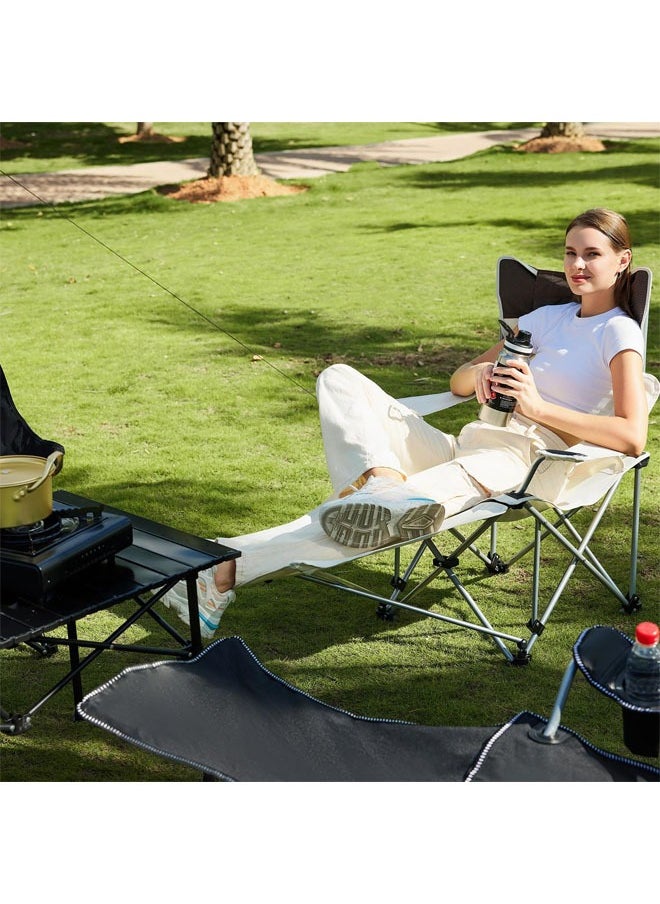 Hihonor - Reclining Camping Chair with Removable Footrest, Portable Adjustable Folding Camping Lounge Chair with Headrest Cup Holder Storage Bag for Fishing, Camp, Picnics, Beach, Lawn, Black - Image 1
