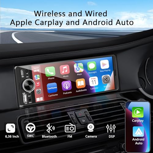LSLYA Single Din Radio, Touchscreen Car Stereo for Wireless Apple Carplay,Android Auto, Radio para Carro with FM/USB/Mirror Link/Rear Camera/Car Steering Wheel Controller/Mirophone/Type-c/Aux - Image 2
