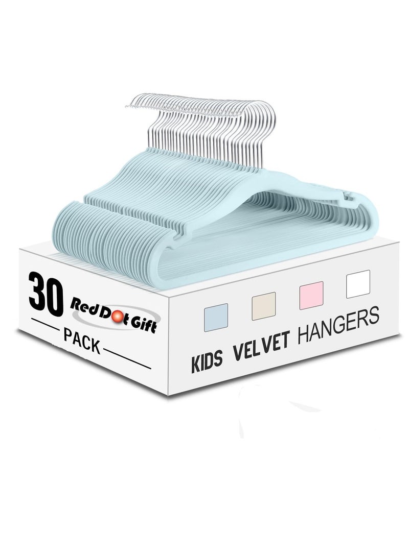 Red Dot Gift Red Dot Gift® Pack of 30 Baby Velvet Clothes Hangers 30cm Heavy Duty Durable Kids Clothes Hangers (Light Blue)  - Image 1