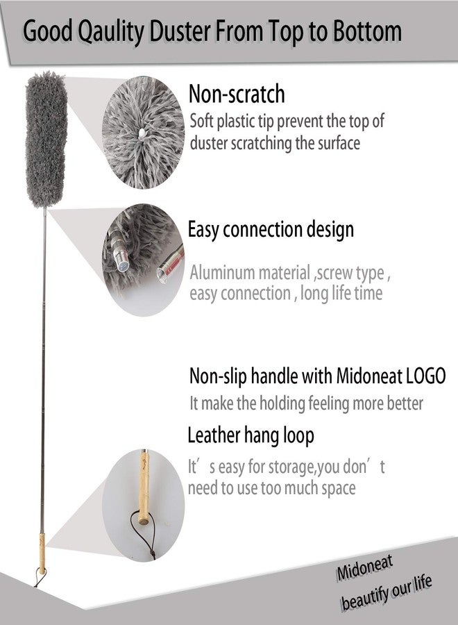 Midoneat Lambswool and Microfiber Duster, 2 Counts, Long Reach/Extendable Duster Up to 86" for Cleaning High Ceiling Fan, Interior Roof, Cobweb, Keyboard, Furniture - Image 3