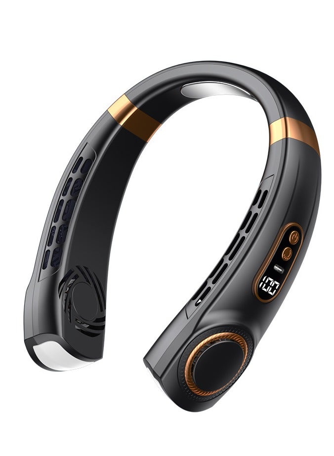 عام مكيف هواء للرقبة، مروحة رقبة محمولة بدون شفرات بسعة 4000 مللي أمبير، تدفق هواء تبريدي مع 5 سرعات، شاشة LED، مروحة شخصية للاستخدام الخارجي والسفر والداخلي.