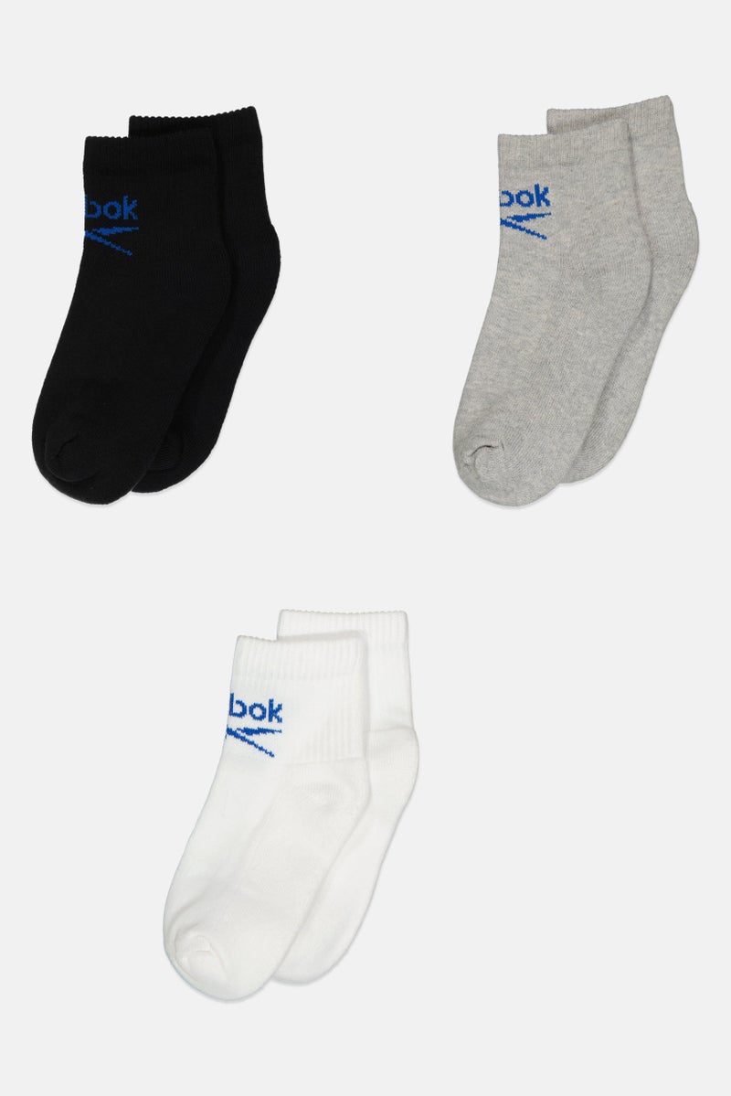 Reebok Men 3 Pairs Brand Logo Ankle Socks, Multicolor - Image 3