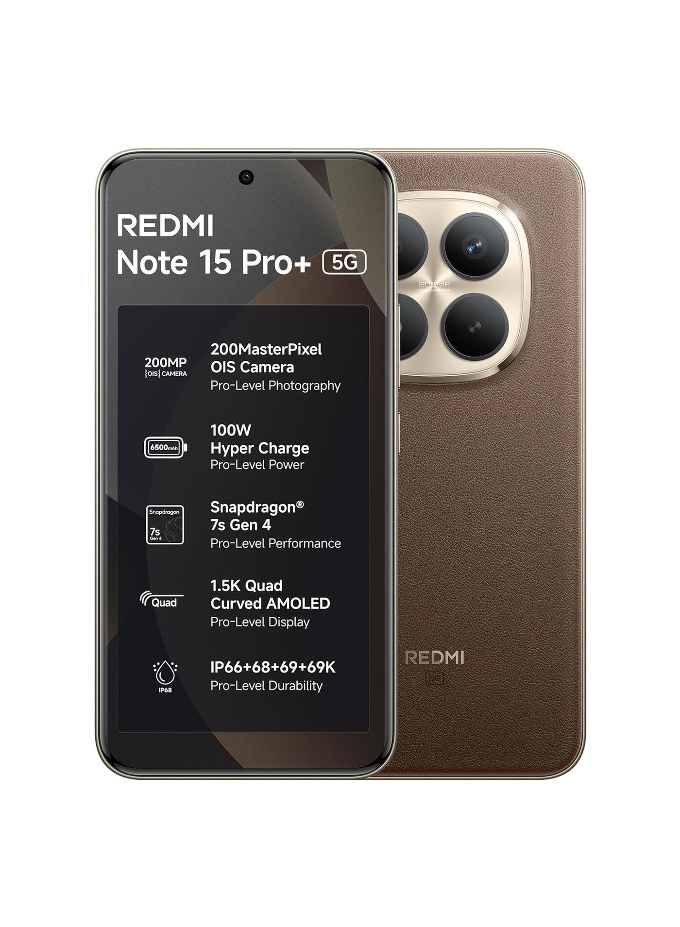 Redmi Note 15 Pro+ 5G (Coffee Mocha, 8GB + 256GB) | 200MasterPixel OIS Camera | Snapdragon 7s Gen 4 | CrystalRes AMOLED | IP69/69K | 6500mAh Si/C Battery | 100W HyperCharge