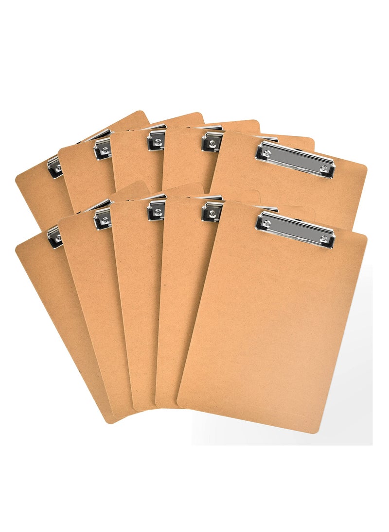 10 Pack Clipboards, 8.5" x 11" Wooden Hardboard Clipboards, Bulk A4 Clip Boards with Low Profile Clip, Ideal for Office, Home, Classroom - Image 1