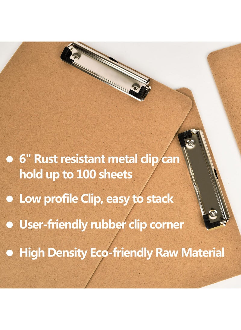 10 Pack Clipboards, 8.5" x 11" Wooden Hardboard Clipboards, Bulk A4 Clip Boards with Low Profile Clip, Ideal for Office, Home, Classroom - Image 2