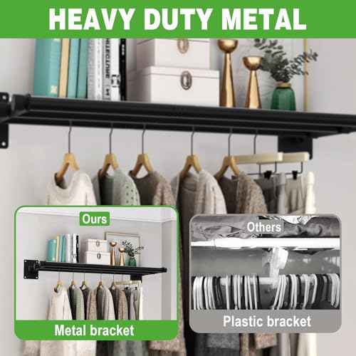 Qufiona Closet Shelves Wall Mounted, 28 Inches Heavy Duty Closet Rod with Shelf Metal Utility Shelf for Wall, Closet, Laundry Room - Image 2