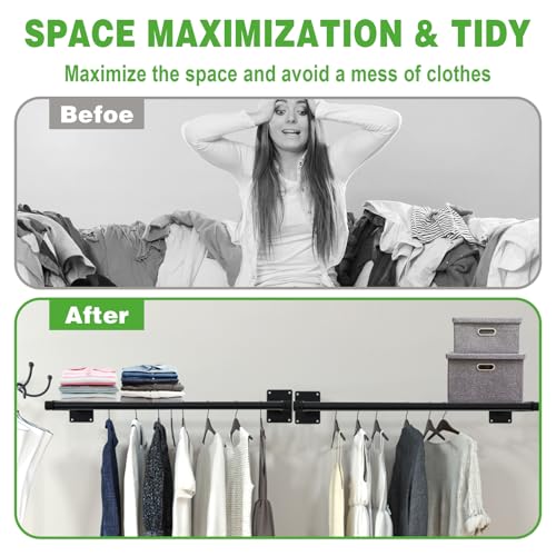 Qufiona Closet Shelves Wall Mounted, 28 Inches Heavy Duty Closet Rod with Shelf Metal Utility Shelf for Wall, Closet, Laundry Room - Image 3