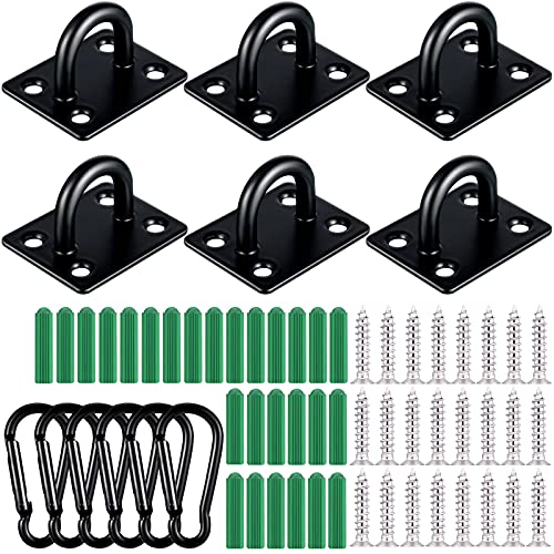 Shimeyao Stainless Steel Ceiling Hooks, 6 Sets Heavy Duty Eye Plate U Hooks, Snap Hooks and Screw Hardware, Rust Resistant, for Indoor and Outdoor Use - Image 1