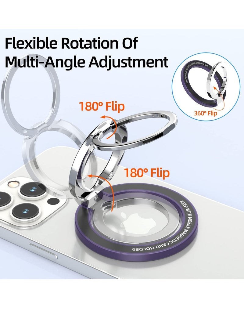 Excefore Magnetic Phone Ring Stand for MagSafe, Metal Adjustable Dual Ring Magnetic Phone Grip Holder, Compatible with iPhone 12/13/14 Series(Dark Purple) - Image 3