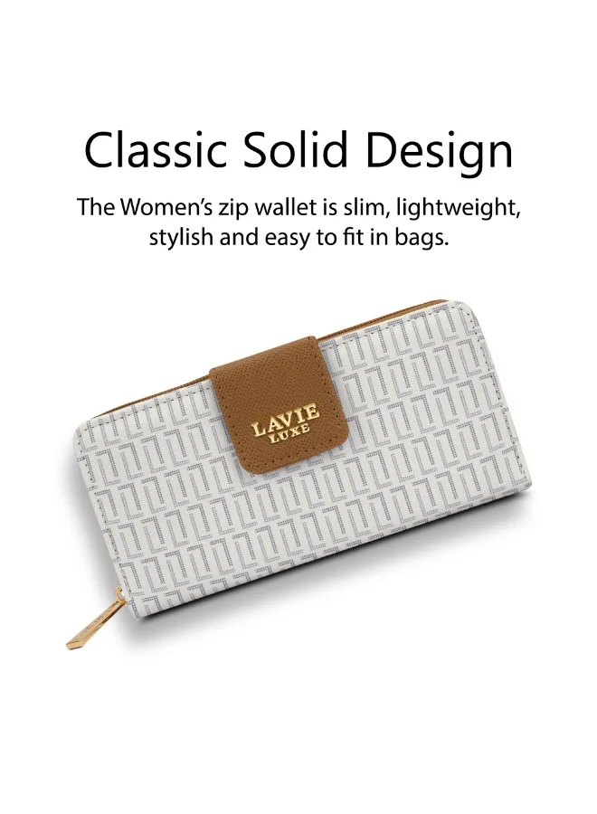 Lavie Luxe Mono Mia25 Women's Bifold Zip Wallet (White)