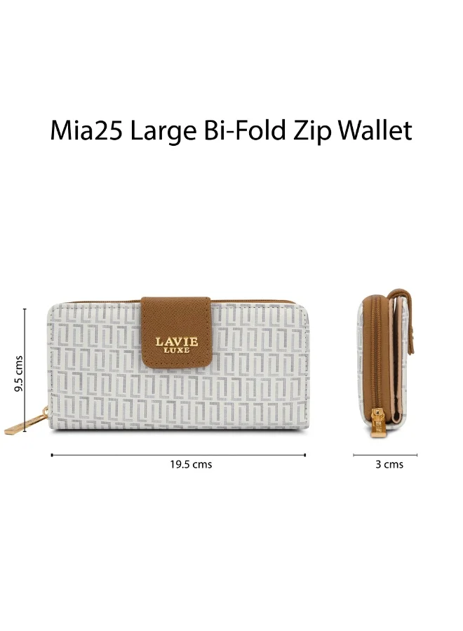 Lavie Luxe Mono Mia25 Women's Bifold Zip Wallet (White)