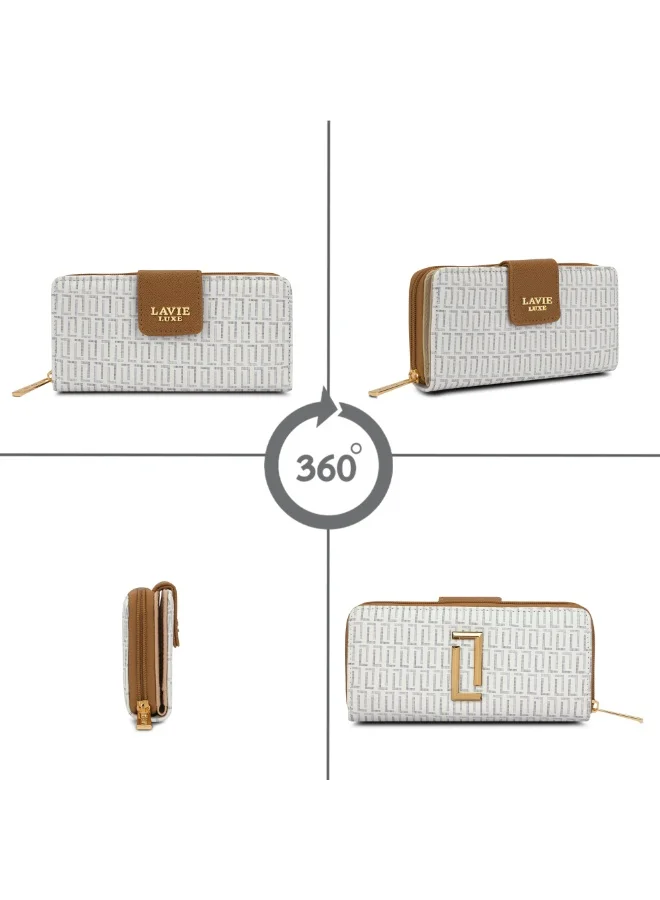 Lavie Luxe Mono Mia25 Women's Bifold Zip Wallet (White)