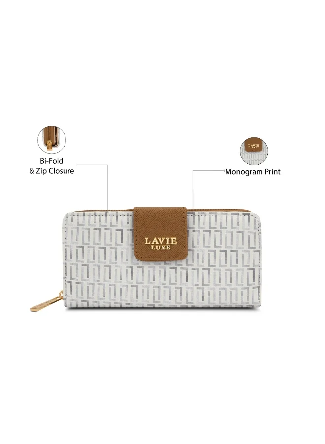 Lavie Luxe Mono Mia25 Women's Bifold Zip Wallet (White)