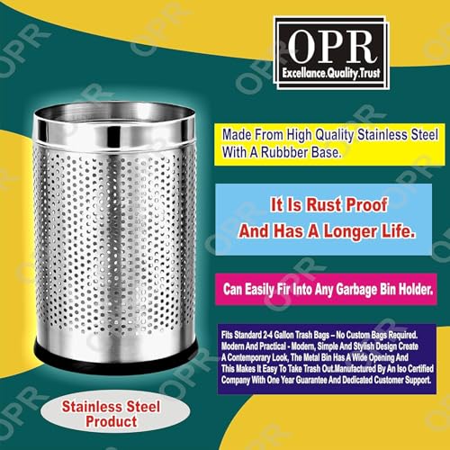 OPR 18 Ltr Stainless Steel Open Perforated Dustbin Without Lid| Waste Bin For Home, Bedroom, washrooms, Office, Kitchen, Bathroom| Perforated Dustbin- Silver| (10X14-18 LTR) - Image 3