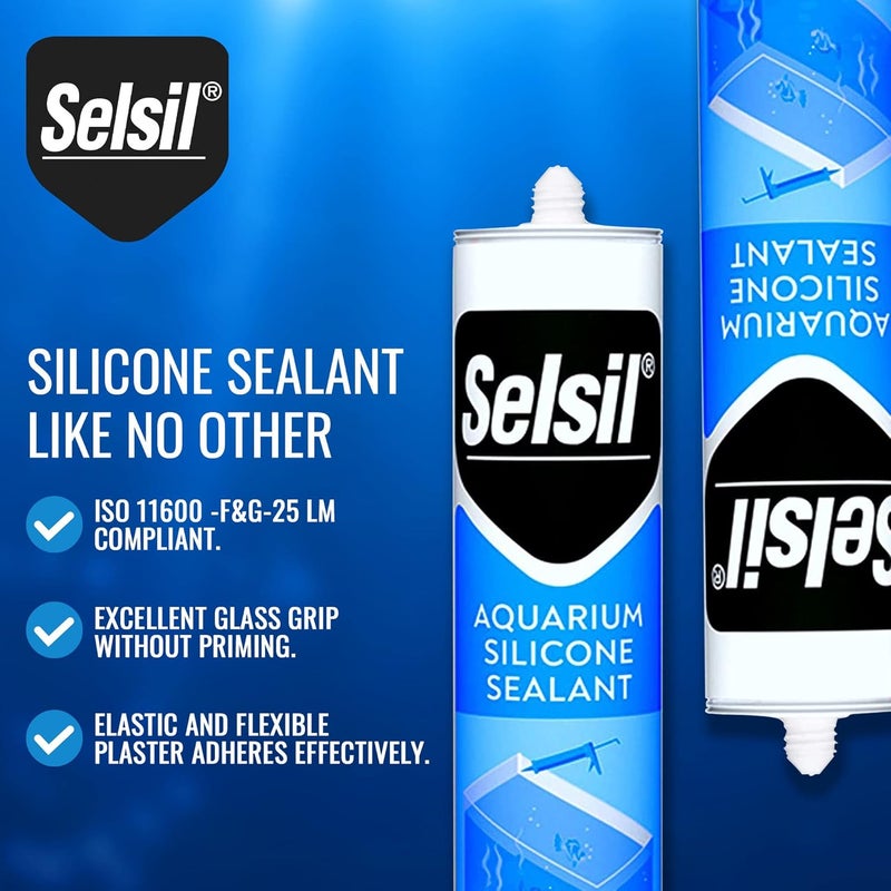 Selsil مانع تسرب السيليكون للأحواض الزجاجية، عالي المرونة، آمن للأسماك، خالي من المذيبات 100%، غير سام 100%، للمياه العذبة والمالحة، 10.14 أونصة سائلة (300 مل) شفاف (عبوتان) - Image 3