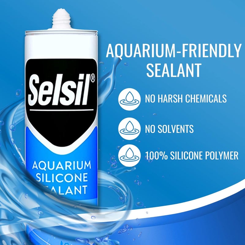 Selsil مانع تسرب السيليكون للأحواض الزجاجية، عالي المرونة، آمن للأسماك، خالي من المذيبات 100%، غير سام 100%، للمياه العذبة والمالحة، 10.14 أونصة سائلة (300 مل) شفاف (عبوتان) - Image 2