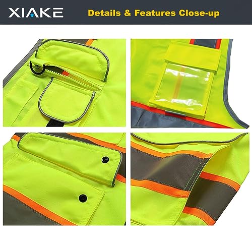 XIAKE 9 Pockets High Visibility Reflective Safety Vest with 2 Inch Dual Tone Reflective Strips,Meets ANSI/ISEA Standard,Neon Yellow,4X-Large - Image 4