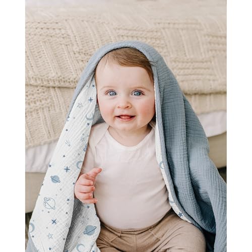 Konssy Muslin Baby Blankets for Girls Boys 100 Cotton Crib Blanket for Infant Toddler Super Soft and Lightweight Nursery Swaddling Wrap 40x36 Star - Image 3