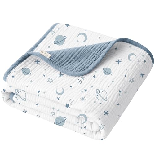 Konssy Muslin Baby Blankets for Girls Boys 100 Cotton Crib Blanket for Infant Toddler Super Soft and Lightweight Nursery Swaddling Wrap 40x36 Star - Image 1