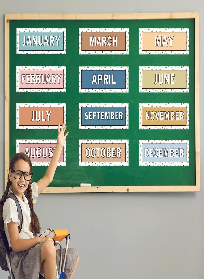 Whaline 12Pcs Months of The Year Bulletin Board Set Boho Color Monthly Headliners Calendar Month Headers for Classroom Decoration - Image 5