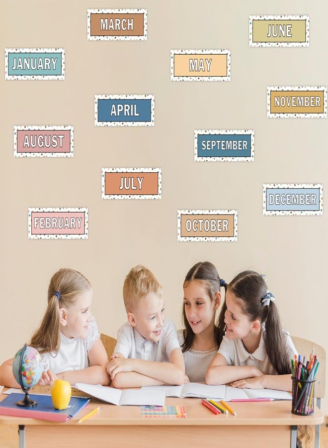 Whaline 12Pcs Months of The Year Bulletin Board Set Boho Color Monthly Headliners Calendar Month Headers for Classroom Decoration - Image 4