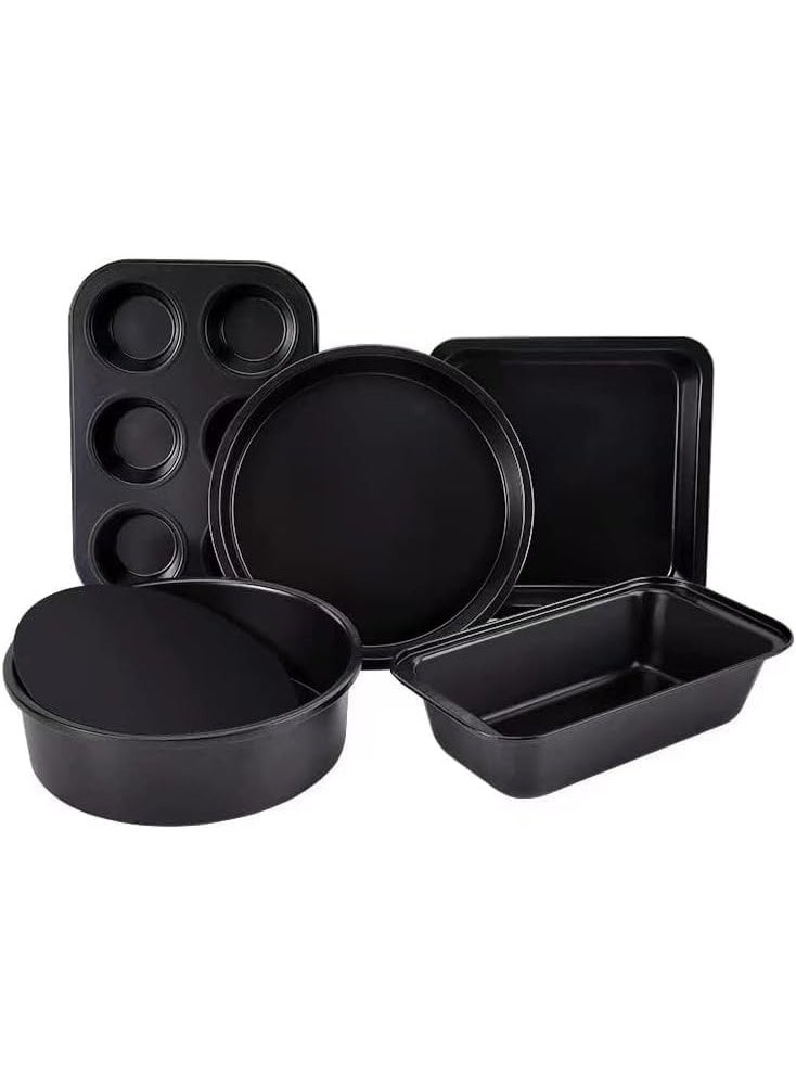 سوفام طقم أواني الخبز المصنوعة من غير الأسياخ من 5 قطع، ورق الطهي للطهي في المطبخ، طقم أواني الطهي مع إناء الكيك الدائري/المربع، وناء الكعك، وناء الرف، وناء الطهي، وناء الطهي (أسود) - Image 1