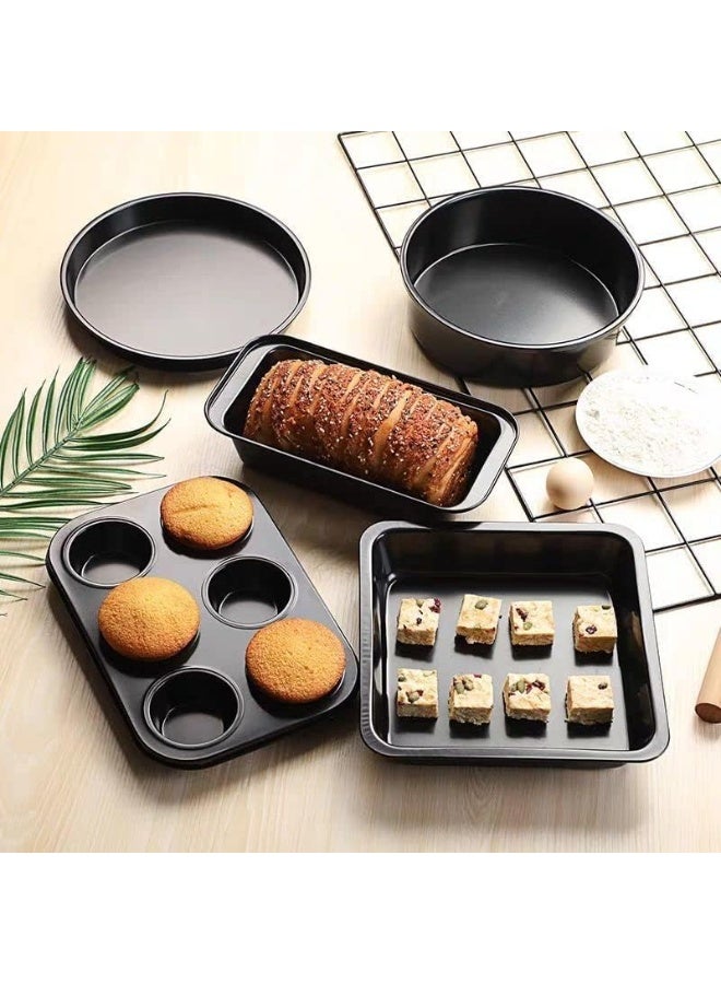 سوفام طقم أواني الخبز المصنوعة من غير الأسياخ من 5 قطع، ورق الطهي للطهي في المطبخ، طقم أواني الطهي مع إناء الكيك الدائري/المربع، وناء الكعك، وناء الرف، وناء الطهي، وناء الطهي (أسود) - Image 4