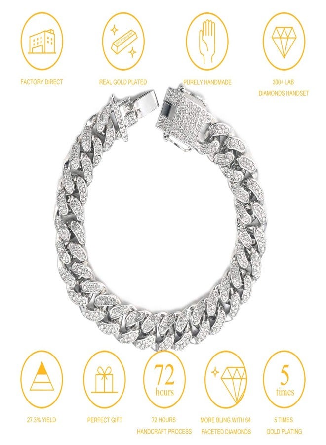 Halukakah Gold Plated Chains for Boys - TYCOON JUNIOR - Kid's 14MM Platinum Plated Cuban Link Chain Necklace Bracelet,Lab Diamonds Prong Set,Fits Ages 8-16 Y/O. with Giftbox, 7", Metal, Cubic Zirconia - Image 4