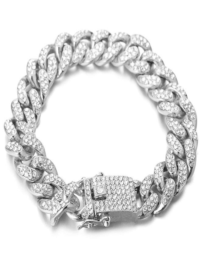 Halukakah Gold Plated Chains for Boys - TYCOON JUNIOR - Kid's 14MM Platinum Plated Cuban Link Chain Necklace Bracelet,Lab Diamonds Prong Set,Fits Ages 8-16 Y/O. with Giftbox, 7", Metal, Cubic Zirconia - Image 1