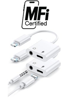 Generic 2Pcs Headphone Adapter for iPhone, 2 in 1 Lightning to 3.5mm AUX Audio + Charger Splitter Dongle Adapter for iPhone Accessories, Compatible with iPhone 14/13/12/11/XR/X/8/7 (White)  - Image 1