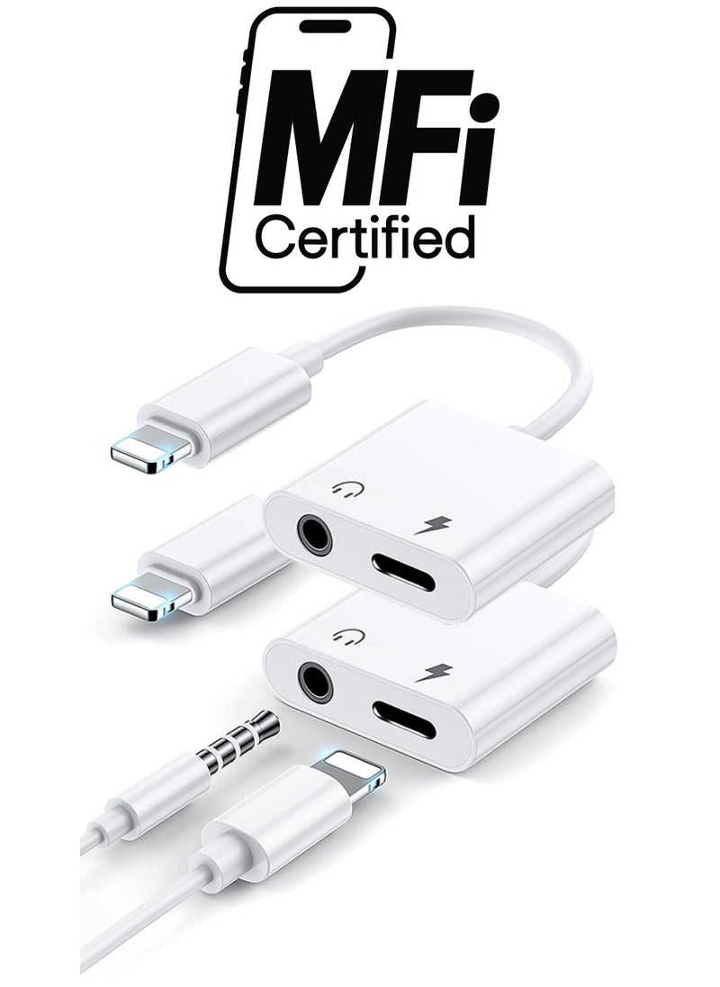 Generic 2Pcs Headphone Adapter for iPhone, 2 in 1 Lightning to 3.5mm AUX Audio + Charger Splitter Dongle Adapter for iPhone Accessories, Compatible with iPhone 14/13/12/11/XR/X/8/7 (White)  - Image 1