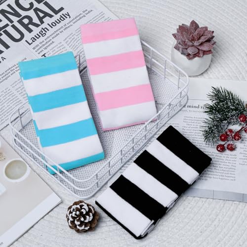Chalier 3 Pairs Womens Long Striped Socks Over Knee Thigh High Socks Stocking, Wide Stripes, One Size - Image 2