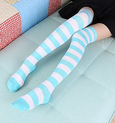 Chalier 3 Pairs Womens Long Striped Socks Over Knee Thigh High Socks Stocking, Wide Stripes, One Size - Image 5