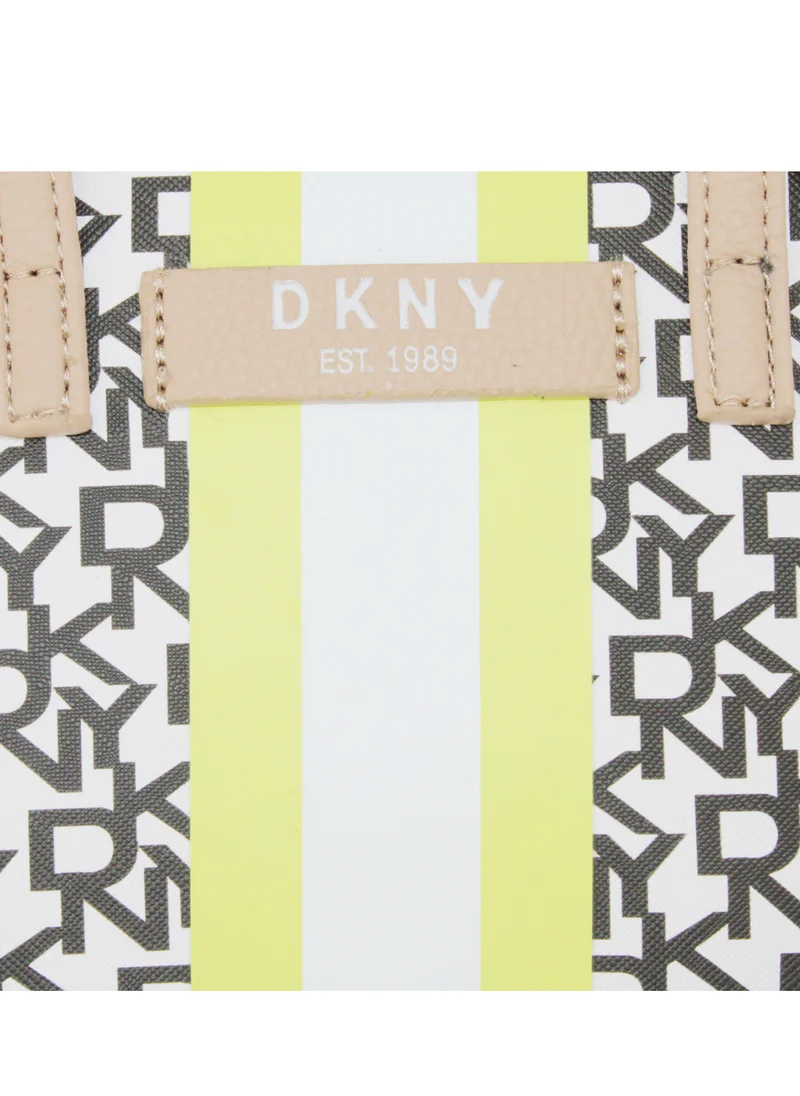 دكني حقيبة مستحضرات التجميل الدائرية الأصلية من DKNY Signature Stripe، حقيبة مكياج للسفر صغيرة، حقيبة تخزين صغيرة خفيفة الوزن لمستحضرات التجميل، حقيبة مكياج صغيرة، حقيبة أدوات الزينة للسفر