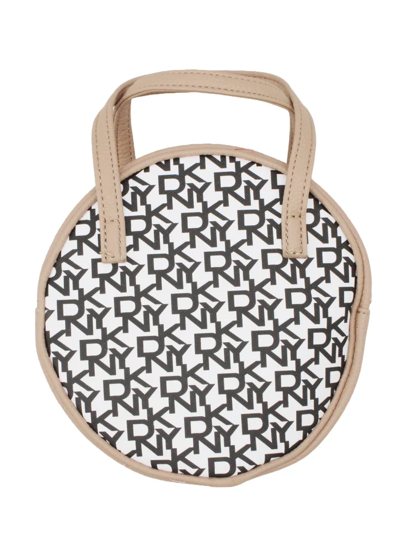 دكني حقيبة مستحضرات التجميل الدائرية الأصلية من DKNY Signature Stripe، حقيبة مكياج للسفر صغيرة، حقيبة تخزين صغيرة خفيفة الوزن لمستحضرات التجميل، حقيبة مكياج صغيرة، حقيبة أدوات الزينة للسفر