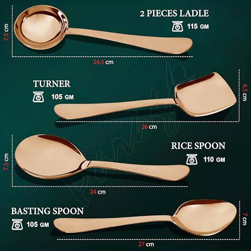 Parage 5 Pieces Stainless Steel Serving Spoons Set for Dining Table/Kitchen, 1.8 mm Heavy Gauge (1 Soup Ladle (Karchi), 1 Solid Spoon (Chamcha), 1 Rice Spoon) (Steel Rose, Pack of 5) - Image 3