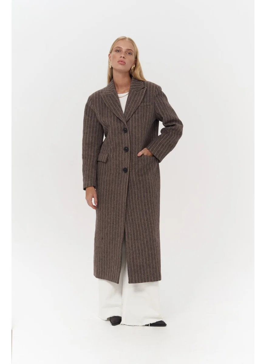 Mai Collection Gasadalur Striped Brown Masculine Coat