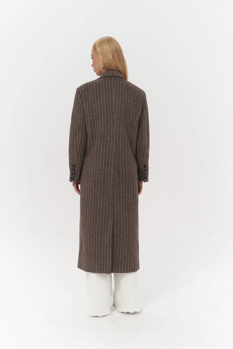 Mai Collection Gasadalur Striped Brown Masculine Coat