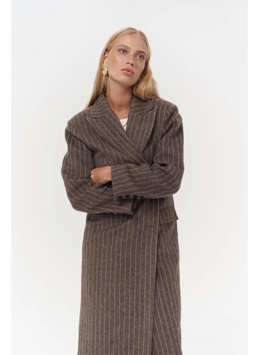 Mai Collection Gasadalur Striped Brown Masculine Coat