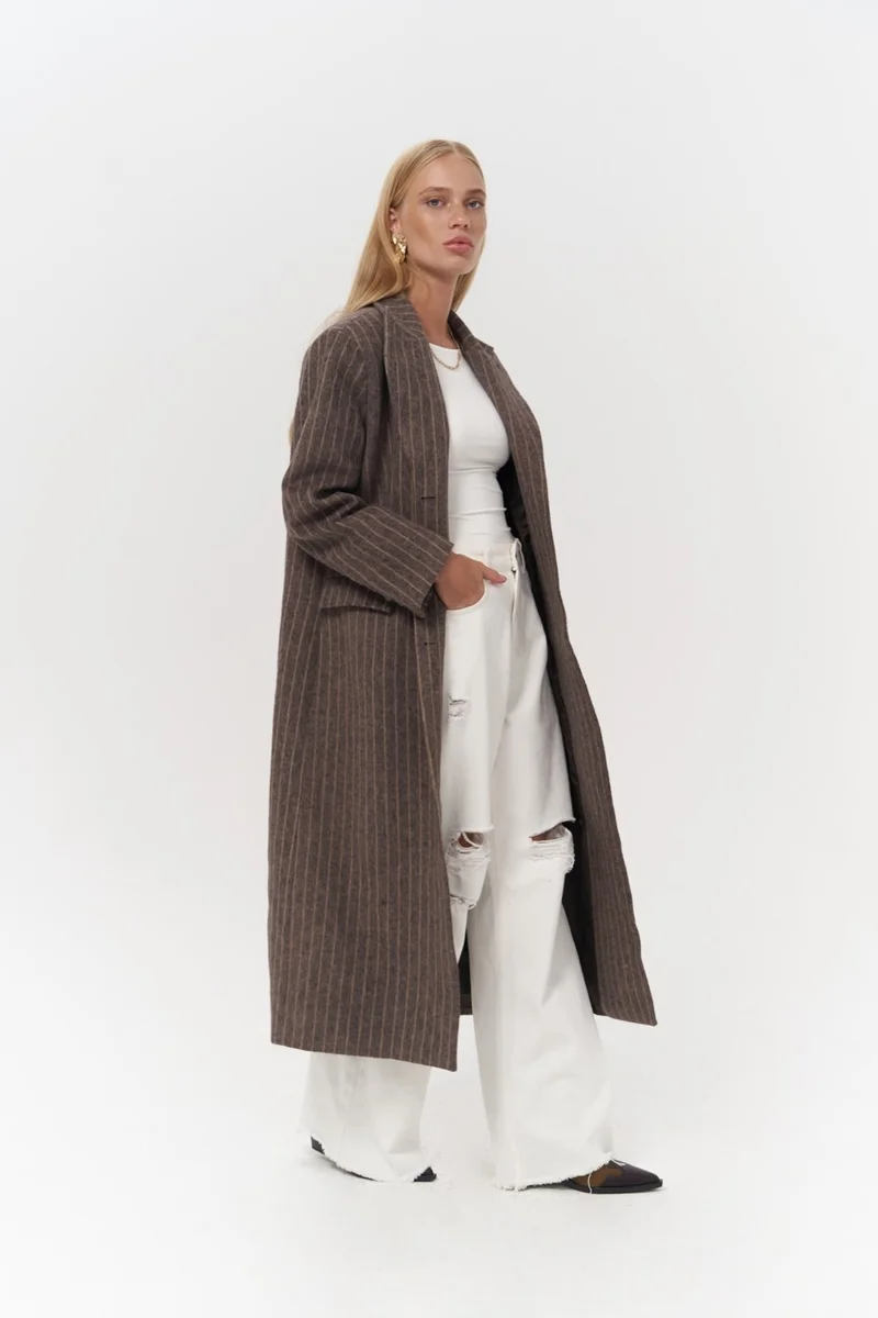 Mai Collection Gasadalur Striped Brown Masculine Coat