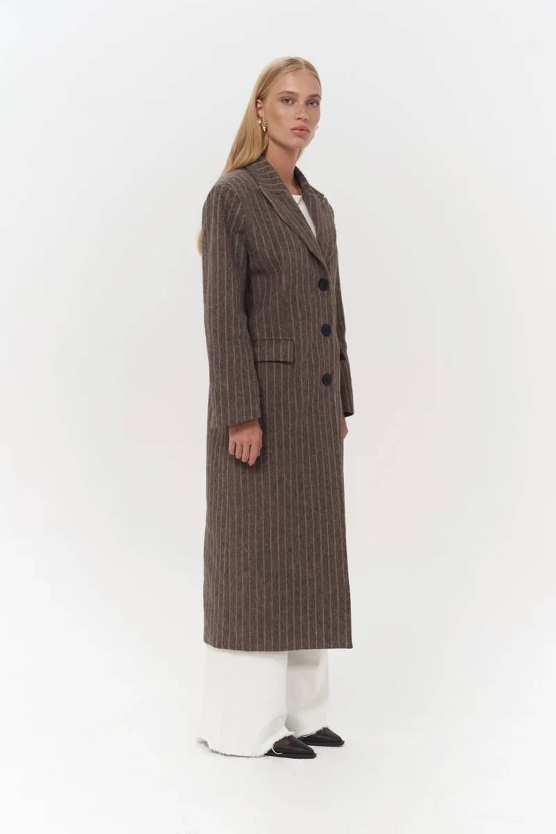 Mai Collection Gasadalur Striped Brown Masculine Coat