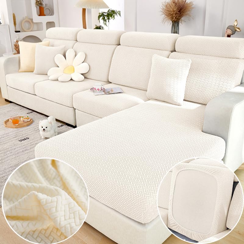Disayu Magic Sofa Covers 2024 New Wear-Resistant Universal Sofa Cover Washable L Shape Stretch Couch Covers Cushion Slipcovers for Sectional Sofa (Texture White Large Double Seat Cover) - Image 1