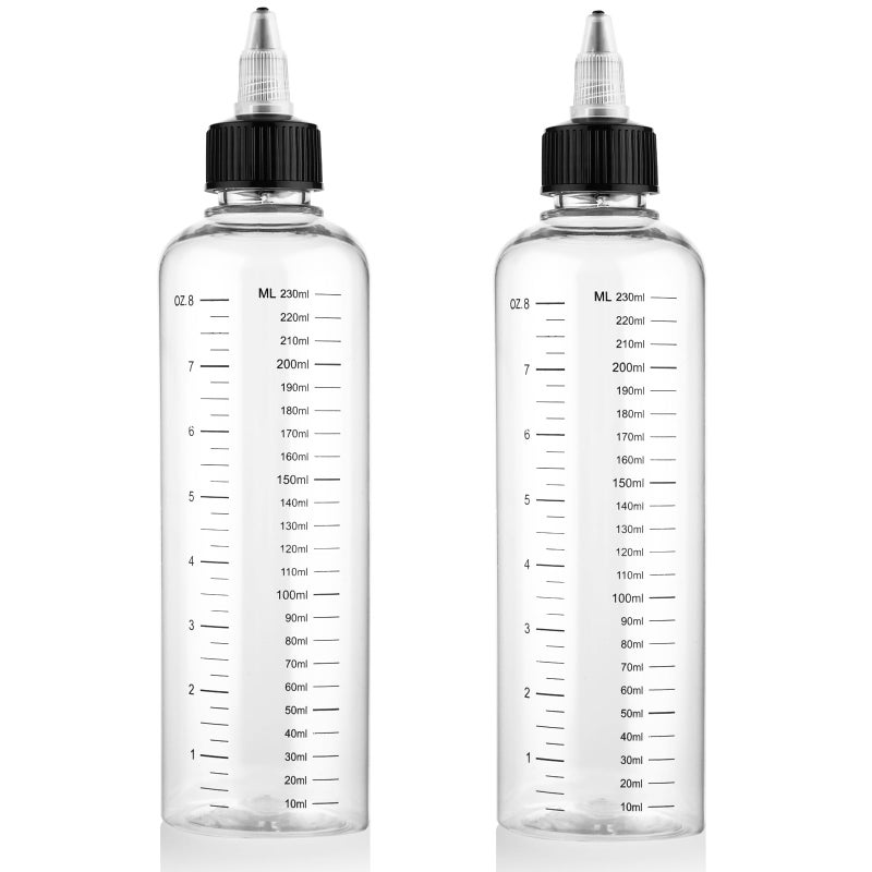 COMNICO 2 Pack Applicator Bottle for Hair 85oz Soft Squeeze Empty Oil Dispenser Hair Color Applicator Root Hair Dye PET Plastic Refillable Bottles for Salon Sylist with Graduated Scale and Twist Top